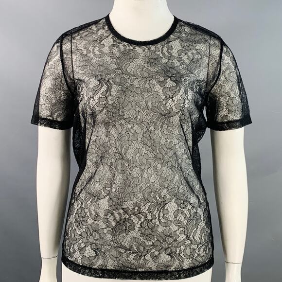 BURBERRY LONDON Size 12 Black Lace Crew Neck Short Sleeve T-Shirt - Picture 1 of 5